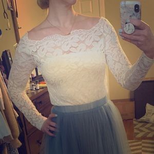 White off the shoulder eyelet lace long sleeve top